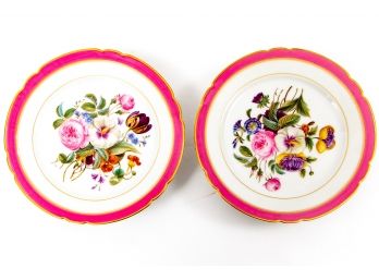 Pair Of 19th C. Rockingham Painted Porcelain Footed Plates
