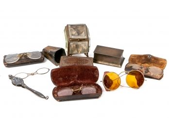 Group Antique Personal Items With Eye Glasses