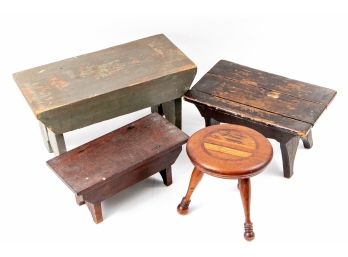 Group Three Antique Foot Rests And A Stool