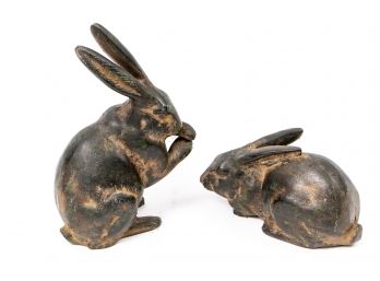 Two Painted Cast Iron Rabbit Figures