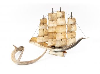 Horn Ship Model And An Antler