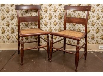 Pair Of 19th C. Tiger Maple Side Chairs