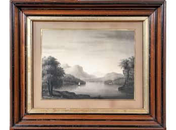 Late 19th C. Black And White Print- Lake Landscape