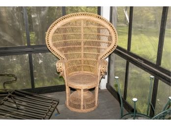 Vintage Asian Wicker Tall Curved Back Chair