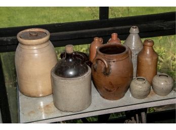 Group 10 Antique Pottery Jugs And Jars