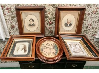 Group Of 5 Walnut Framed 19th C. Prints And Photos