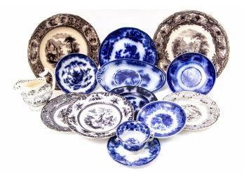 Large Miscellaneous Group Flow Blue And Transfer Ware China