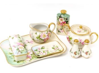 Group Antique And Vintage Painted Porcelain With Pink Roses-some Limoges