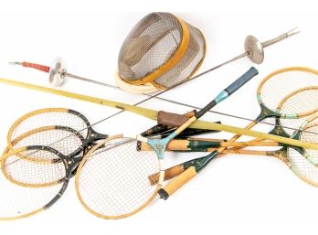 Group Of Vintage Sports Items- Badminton, Fencing And Archery