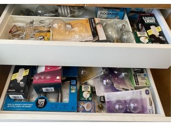 Two Drawers Of Lightbulbs And More