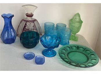 Large Lot Of Vintage Colored Glass