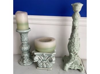 Green Pottery Candle Holders