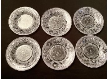 Vintage Clear Glass Daisy Acanthus Leaf Plates Set Of Six