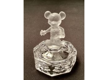 Frosted Glass Mickey Mouse Figurine On Clear Glass Base Disney