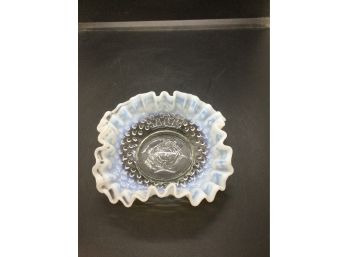 6 Inch Fenton Hobnail White Opalescent Ruffled Bon-bon Dish