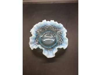 6 Inch Fenton Hobnail Blue Opalescent Ruffled Bon-bon Dish