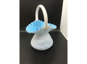 Kanawha Cased Glass Blue And White Ruffled Edge Basket