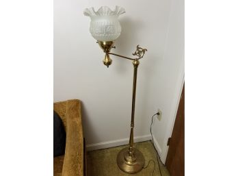 Brass Floor Lamp With Ruffled Satin Glass Shade