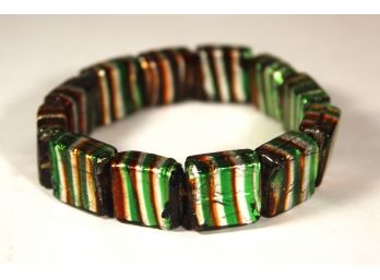 Fine Art Glass Studio Elastic Band Bracelet Striped Squares