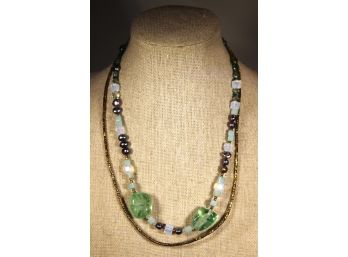 Tourmaline And Opalescent Beaded Double Strand Necklace