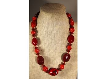 Vintage Red Opaque Art Glass Beaded Necklace