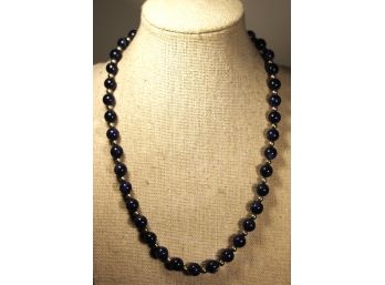 Fine Sterling Silver Dark Lapis Stone Beaded Necklace