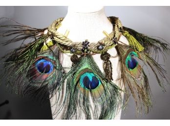 Outrageous Peacock Feather Choker Necklace W Tassels