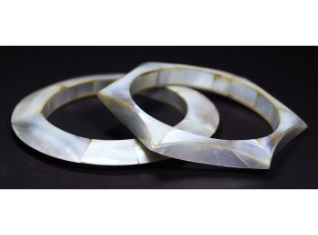 Pair Vintage Inlaid Mother Of Pearl Bangle Bracelets