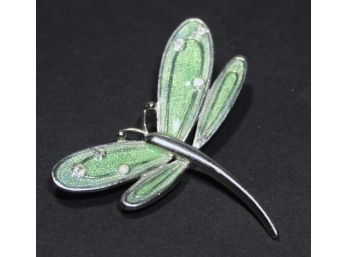 Signed Enamel Silver Tone Dragonfly Brooch