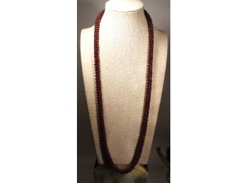 28' Long Bohemian Garnet French Braided Necklace