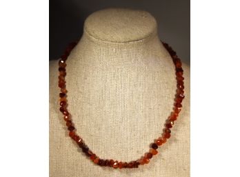 Fine Carnelian Stone Beaded Necklace 16' Sterling Clasp