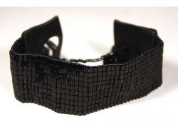 Designer MOZO Leather, Glass Bead And Mesh Bracelet In Black