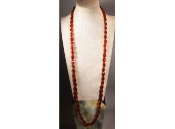 32' Long Fine Carnelian Stone Beaded Necklace Having Sterling Silver Clasp