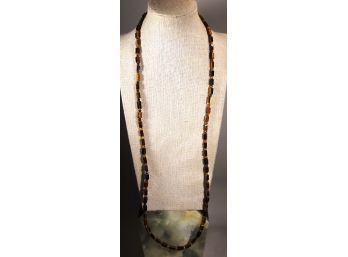 30' Long Genuine Tiger's Eye Beaded Necklace Elongated Beads