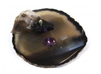 Organic Petrified Wood Brooch Having Genuine Amethyst Stone