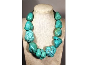 Vintage Very Large Turquoise Stone Beaded Necklace 22' Long