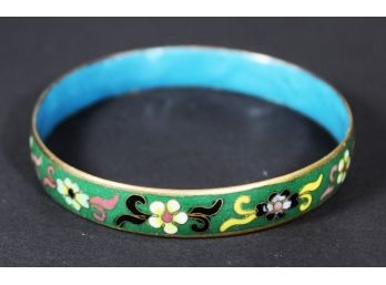 Vintage Chinese Enamel Cloisonne Bangle Bracelet W Flowers