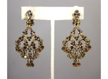 Fine Gold Tone Rhinestone Large Drop Clip Designer Earrings By Sorrelli