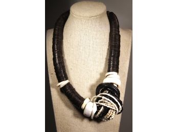 1980s Designer Black And White Beaded Necklace