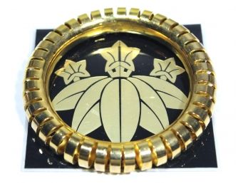 Very Large Laminated Paper, Gold Leaf And Gold Tone Bangle Made Into Large Brooch