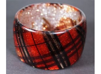 Fine Designer 1980s Glitter Tartan Pattern Wide Plastic Lucite Cuff Bracelet