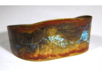 Signed Brutalist Copper Bracelet Having Verdigris