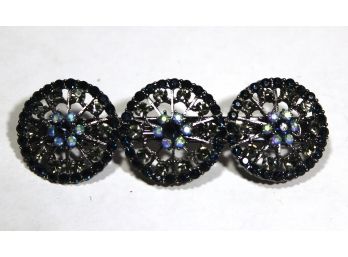 Vitnage 1980s Silver Tone Rhinestone Blue And White Hair Barrette