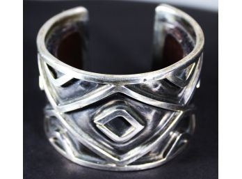 Large And Very Heavy Sterling Silver Mexican Cuff Bracelet By LICO