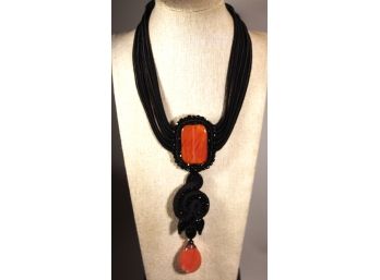 1980s Fine Leather And Hard Stone Necklace Dori Csengeni Creation