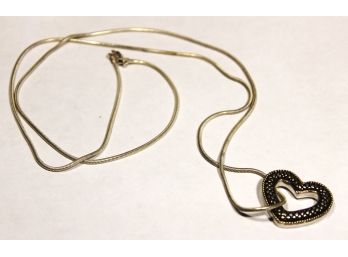 Fine 28' Long Slinky Sterling Silver Chain W Heavy Heart Shaped Sterling Pendant