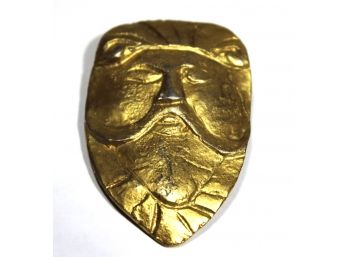 Vintage Designer Gold Tone Mask Formed Brooch