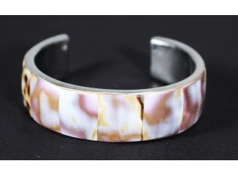 Contemporary Aluminum Cuff Bracelet Having Shell Inlay