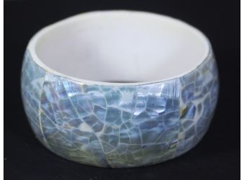 1980s Mother Of Pearl Inlay Mosaic Wide Bangle Bracelet