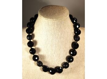 Fine Designer Black Glass Beaded Choker Necklace 15' Long